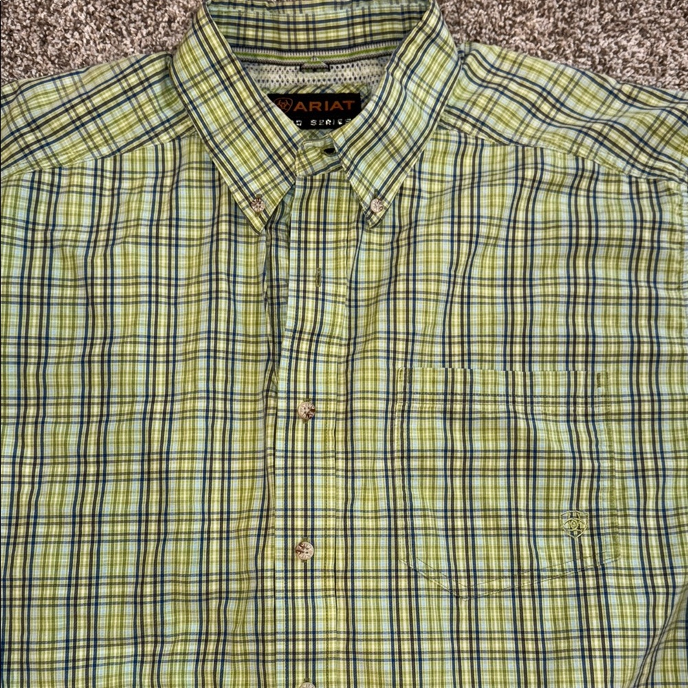 Ariat Men's Lime and Navy Plaid Short Sleeved Shirt